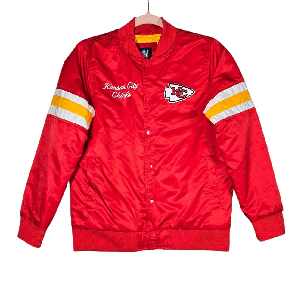 Kansas City Chiefs Jacket Youth XL 14 16 Red Satin NFL Varsity Bomber Quilted